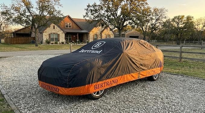 BERTRAND Premium Sedan Car Cover (195 x75 - Size - A3) - Heavy-Duty | Waterproof All Weather | Cotton-Lined + Door Zipper | UV Protection + Reduces Hail Impact | Extra Large Sedans
