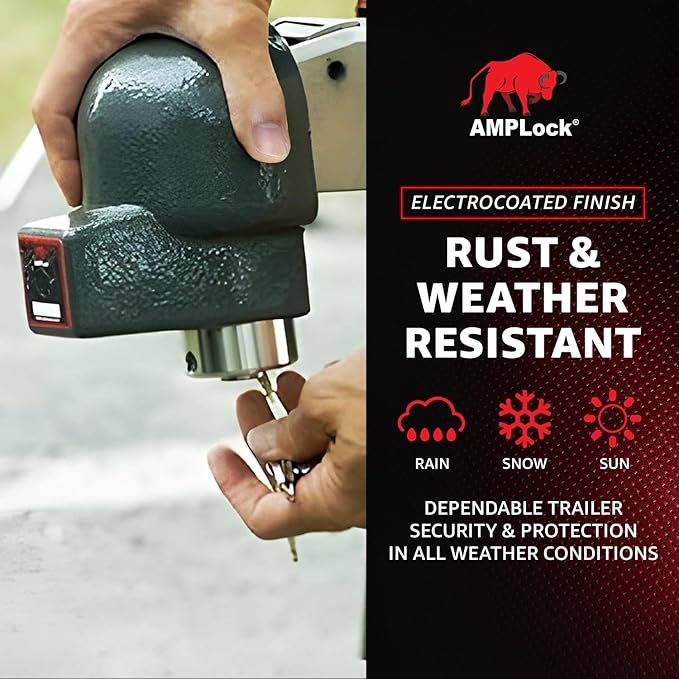 AMPLock - U-BRA2516 Heavy Duty Trailer Coupler Lock, 2 5/16" Trailer Hitch Lock for RV, Trailer Ball Lock, Anti-Theft Coupler Ball Lock, Round Edge Collar Lock Design, Push-to-Lock Security System