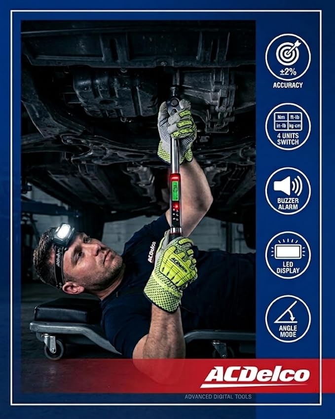 ACDelco ARM303-4A-340 1/2" Heavy Duty Digital Torque Wrench with Buzzer and LED Flash Notification - ISO 6789 Standards with Certificate of Calibration