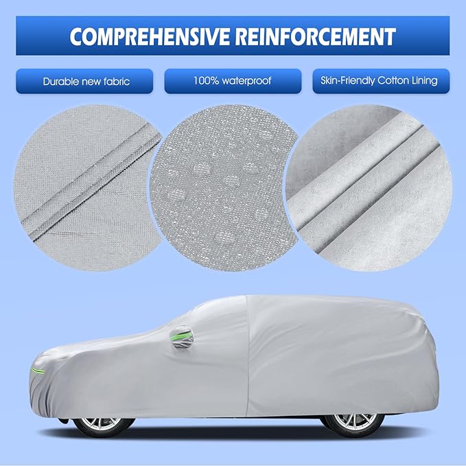 Car Cover Fit for BMW X3/X3 M 2011-2026, Migaven Waterproof Full Exterior Cover Sun Rain Protection with Door Zipper and Cotton Lining, Silver