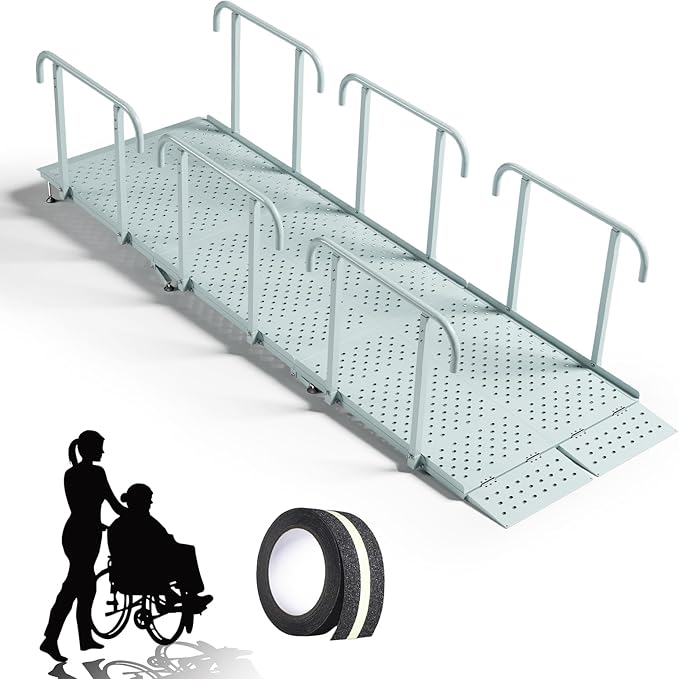 10'L x 36" W Portable Wheelchair Ramp with Handrails, Non-Slip Heavy Duty Handicap Ramp 850lbs Load Capacity, Wheelchair Ramp for Home Steps, Stairs, Doorway
