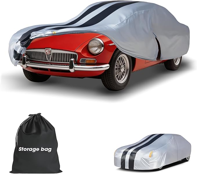 Multi-Layer Car Cover Custom Fit for MG MGB(1962-1981), 100% Waterproof All Weather for Automobiles, Gift with Towel, Heavy Duty Car Covers for Rain Sun UV Protection with Door Zipper