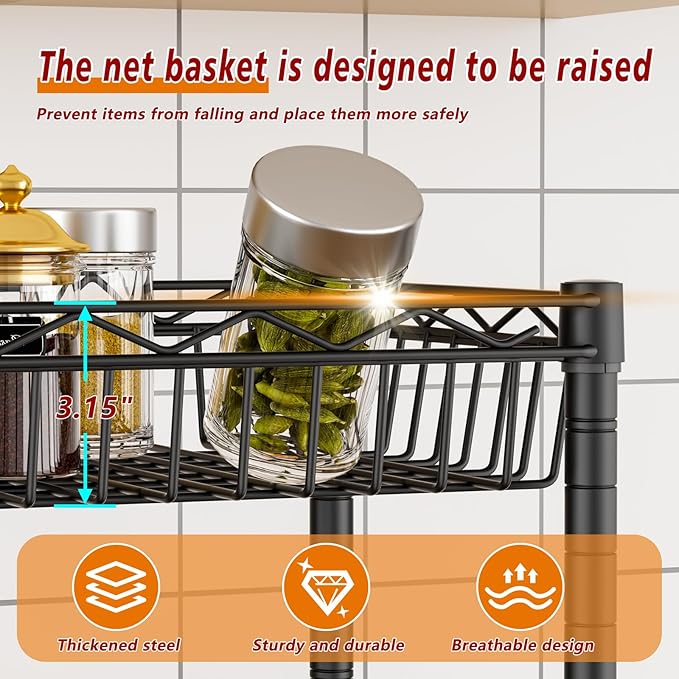 Golpart 6 Tier Basket Shelf Wire Shelving Unit Adjustable Storage Shelves Big Basket Rack for Garage Kitchen Office Pantry Corner 17.2" Dx12.2 Wx63 H Black
