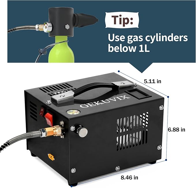PCP Air Compressor 4500Psi/30Mpa Water/Oil Free PCP Air Pump Rifle,12V Automotive DC 110V AC PCP Airgun Compressor With Power Converter,Built-in Fan,Suitable for Paintball, Air Rifle