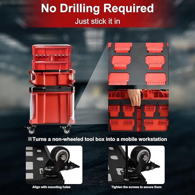 Upgraded Tool Box Dolly Compatible with Milwaukee Packout Carts Milwaukee Packout wheels equipped with locking wheels load capacity up to 200 pounds.