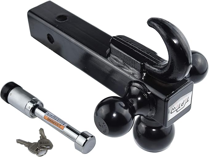 TOPTOW Trailer Hitch Tri-Ball Mount with Hook, Black Balls, with Lock, Fits for 2 inch Receiver