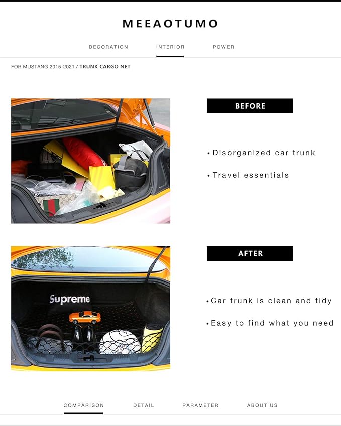 Trunk Cargo Net Accessories for Ford Mustang 2015-2025