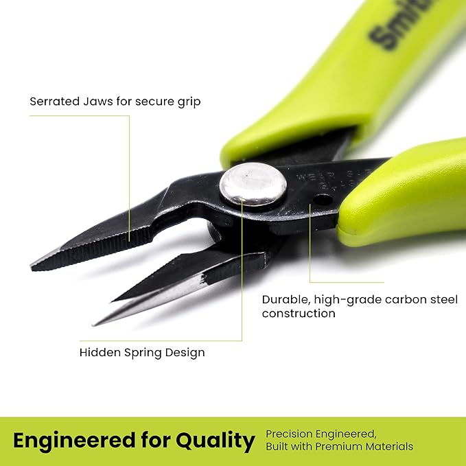 Smithology 5.3" Mini Needle Nose Pliers 3-Pack | Precision Long Nose Pliers with Serrated Jaws, Perfect for Jewelry Making, Electronics & Crafts