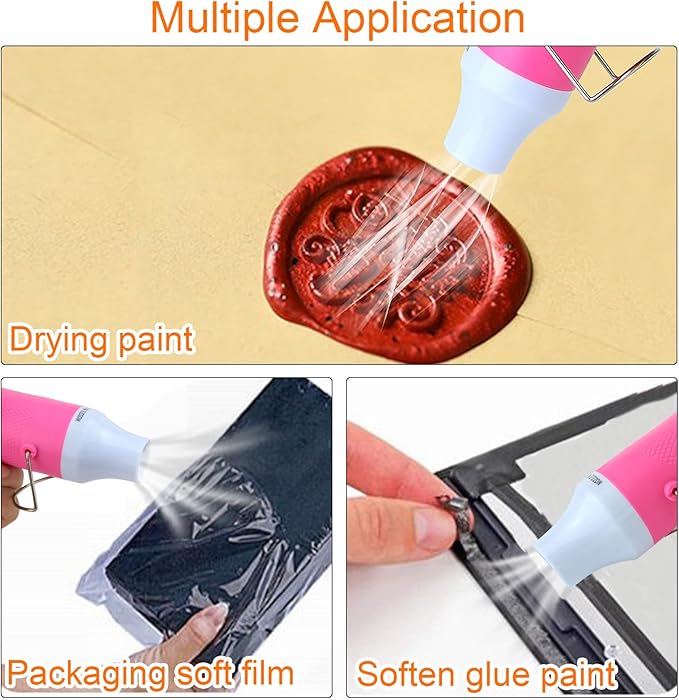 Mini Heat Gun,300W Portable Hot Air Gun Electric for DIY Acrylic Resin Craft, Dryer Crafts Handheld Heat Gun for Cup Turner, Shrink Wrapping, Crafts Embossing, Resin Bubble Remover (Pink)
