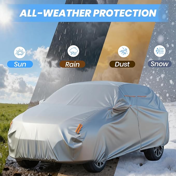 Favoto SUV Car Cover for Automobiles - All Weather Waterproof Outdoor UV Rain Snow Protection 210D Oxford with Air Vent Breathable Full Exterior Covers Universal Fit for SUV (185-195 inch)