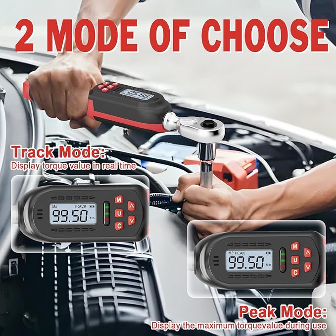 VANPO Digital Torque Wrench 3/8-Inch Drive 5-99.5 ft-lbs./6.8-135Nm, ±2% Torque Accuracy, Electronic Torque Wrench with Preset Value, Buzzer and LED Notification for Automotive Motorcycle & Bicycle