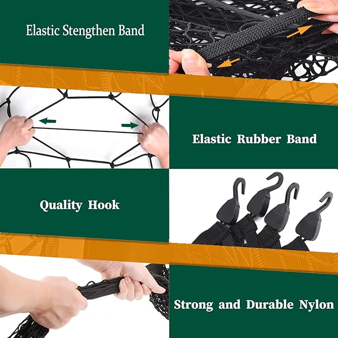 Cargo Net for Pickup Truck Bed Stretchable 4'x4' to 7'x7', Ideal for ATV, SUV, UTV, Trailer Tarp, Truck and Boat Use (Single Layer)