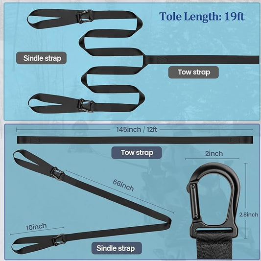 Botepon Snowmobile Tow Strap with Hook, 19ft Tow Rope, Quick Hook Up for Sled, Skidoo, ATV, Emergency Kit Accessory
