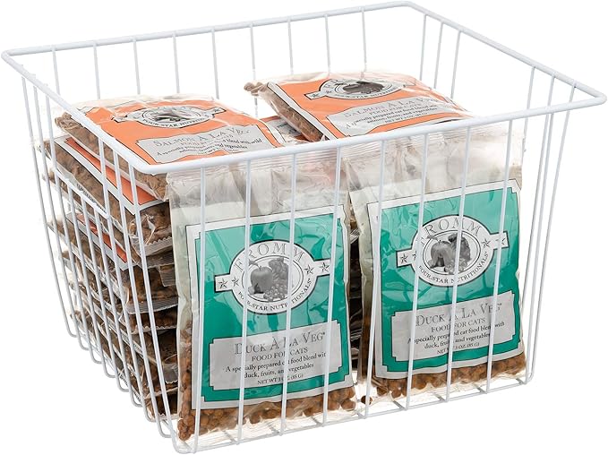 Deep Refrigerator Organizer Baskets, Metal Wire Baskets for Upright Freezer, Household Bin Basket with Handles for Kitchen, Cabinets, Pantry, Closets (11.8" L x 10" W x 7" H)