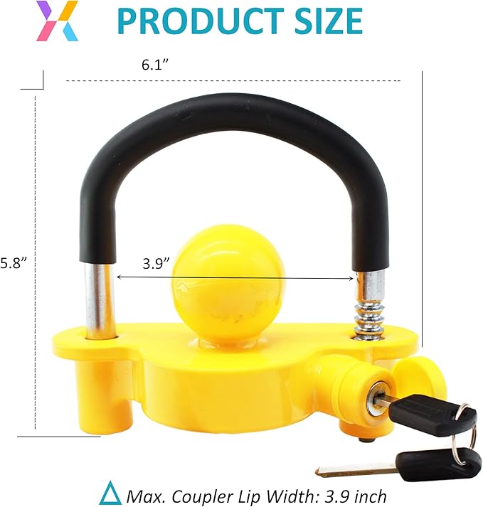 X-Haibei Trailer Hitch Lock with Keys fit 1-7/8"", 2" and 2-5/16" Couplers, Universal Adjustable Ball Hitch Coupler Lock Heavy Duty Aluminum Body, Copper Lock Cylinder, Rustproof for Boat Camper RV
