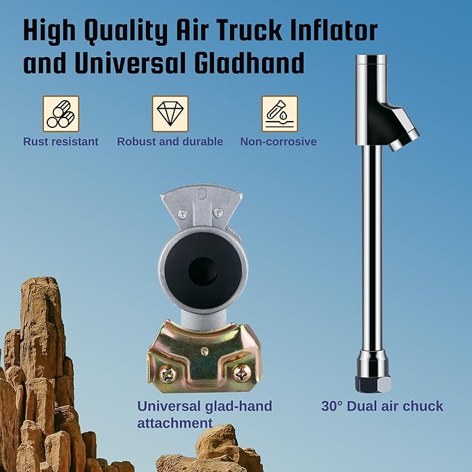 Truck Tire Inflator Kit, 3/8” x 50FT Hybrid Air Hose with 1/4" Chuck and 1/2" NPT Universal Gladhand Connection