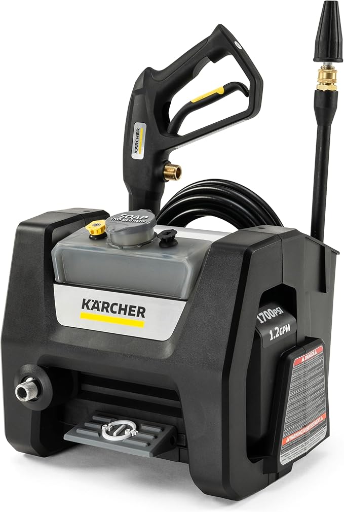 Kärcher Pressure Washer K1700PSB Cube, 3 Spray Nozzles, Detergent Tank, for Cars, Driveways, Siding, Patios, 1700 PSI 1.46 max. GPM, Black