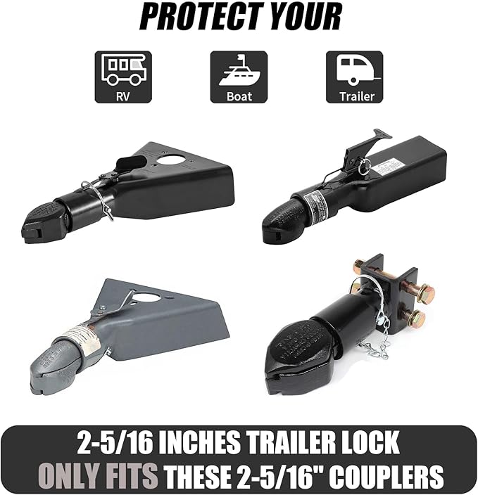 2516-B Heavy Duty Trailer Hitch Lock 2-5/16 Inch Bulldog or Ram Ball Coupler Anti-Theft,Travel RV/Camper/Boat/Truck/ATV/UTV/Flatbed/Cargo/Dump/Utility Trailer Tongue Lock Secure Design