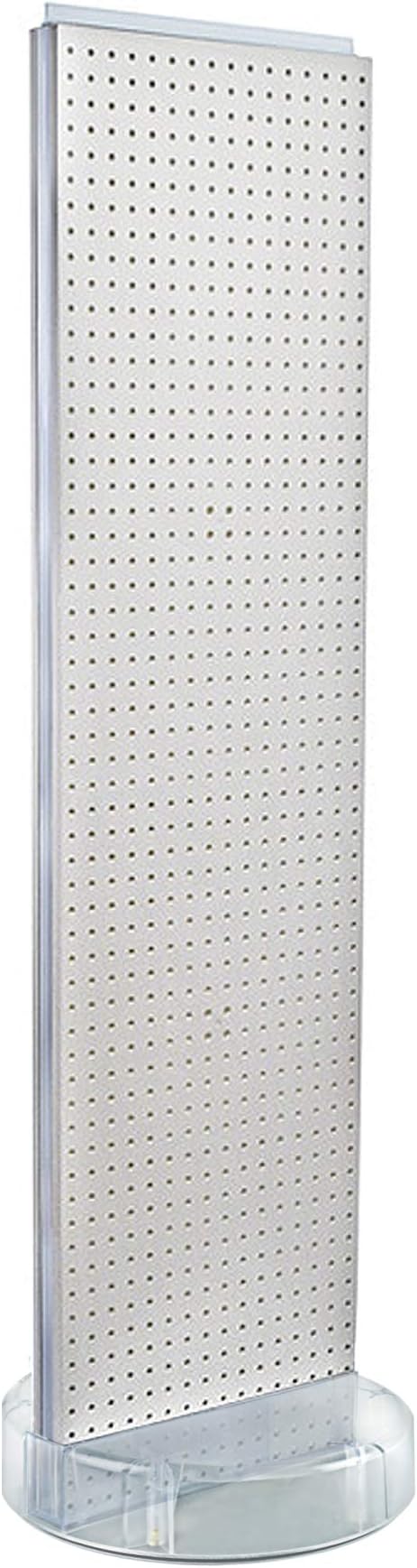 Azar Displays 700780 TWO-SIDED PEGBOARD FLOOR DISPLAY W/C-CHANNEL SIDES ON REVOLVING ROUND STUDIO BASE. PANEL SIZE: 16"W X 60"H, (White Glow)