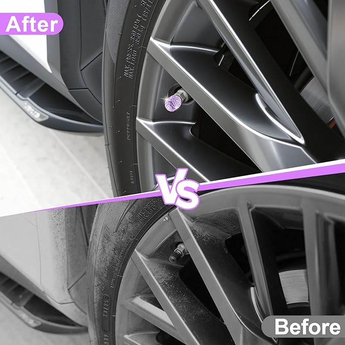 JUSTTOP 4 Pack Handmade Crystal Rhinestone Car Tire Valve Stem Caps, Car Wheel Tire Valve, Attractive Dustproof Bling Car Accessories, Universal for Cars, Trucks and Motorcycles-Purple