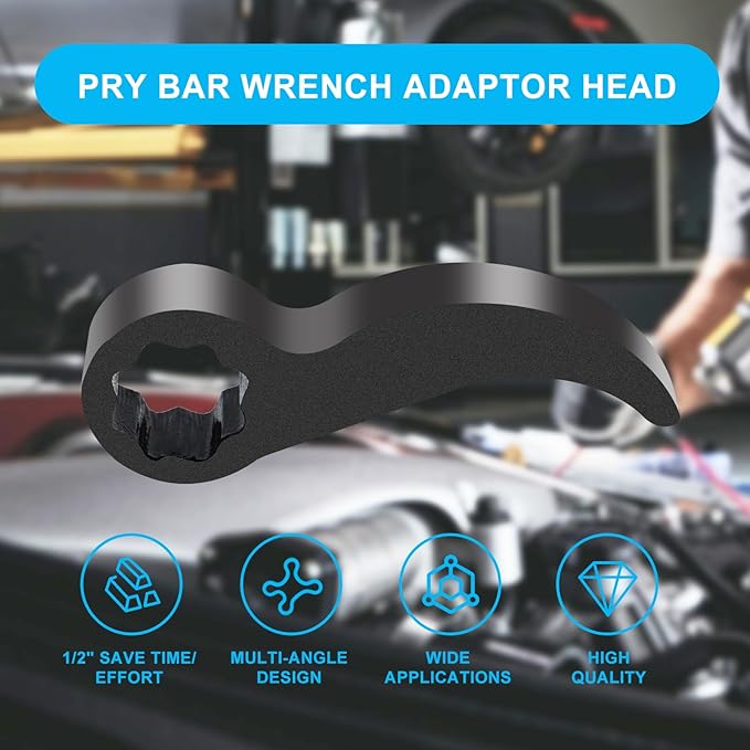 2Pcs Pry Bar Wrench Adapter & Ratchet Pry Bar Attachment for 1/2" 8pt Square Profile, Crowbar Adapter Head, Tight Space Half Shaft Removal Car Repair Tools