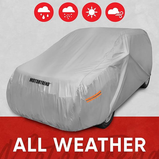 Motor Trend Safeguard Heavy Duty Car Cover for Vans & SUVs - Car Tarp Waterproof All Weather SUV, Sun Protection, UV Rain Snow Winter, Outdoor Reflective - Up to 210" Length