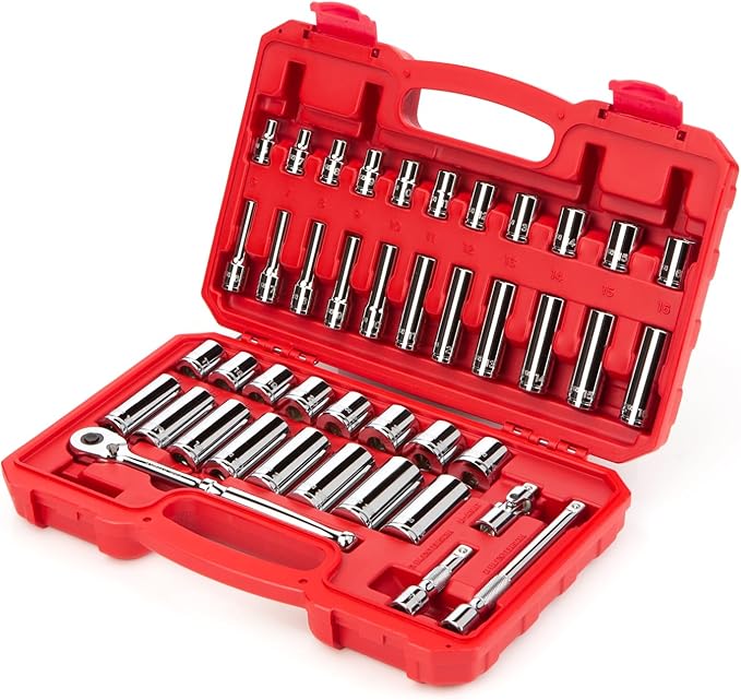 TEKTON 3/8 Inch Drive 6-Point Socket and Ratchet Set, 42-Piece (6-24 mm) | SKT15201
