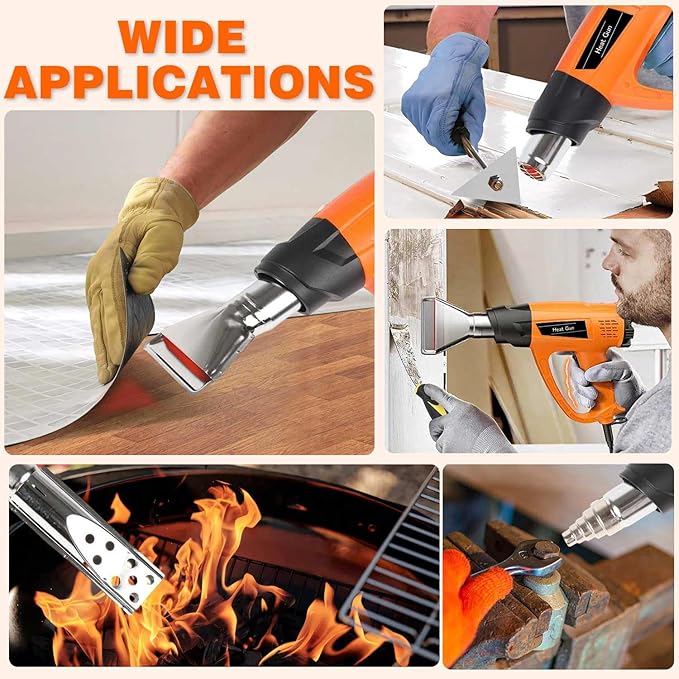Heat Gun 1800W Heavy Duty Fast Heat Hot Air Gun Kit with 140℉-1112℉ （60℃-600℃） Dual-Temperature Settings and 5 Nozzles with Overheat Protection for Crafts, Shrinking PVC, Stripping Paint, Resin, DIY