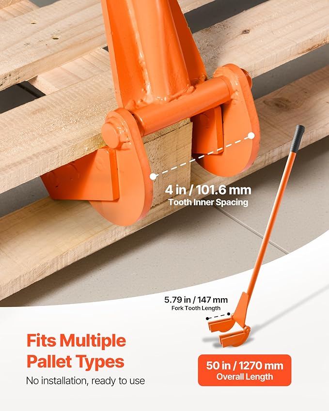 VEVOR Pallet Buster Too with 45‘’ Carbon Steel Handle, Heavy Duty Wrecking Pry Bar, Articulating Head Deck Board Removal Tool for Non-Damaging Wooden Pallet & Deck Removal