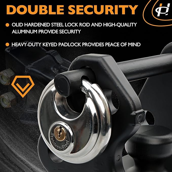 HQPASFY Trailer Hitch Lock with Keyed Padlock and Pin, Fits Over 2" to 2-5/16" Couplers - Model TL-33 - Black