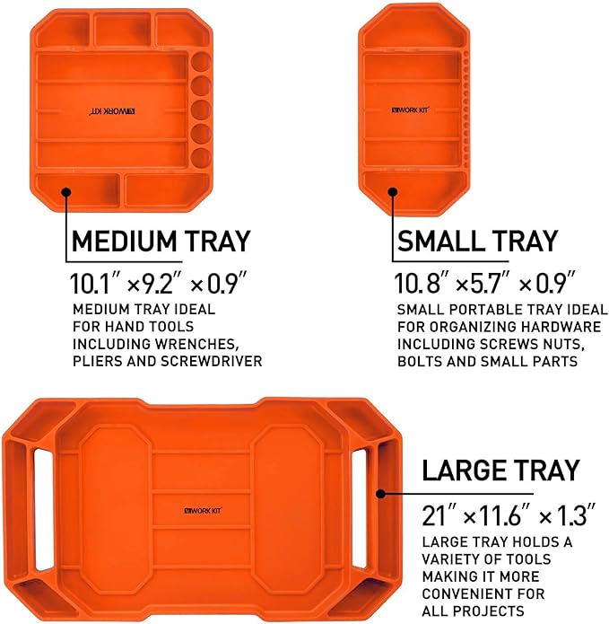 3PC Non-Slip Flexible Tool Tray, Large Tool Storage Set, Accessories Organizer, Silicon Tool Holder Mats, Organizer for Screw, Bolts, Washers, Nuts and Small Tools & Accessories.