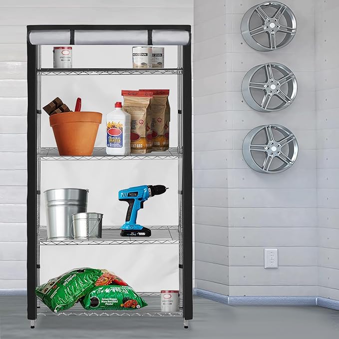 Storage Shelf Cover,Outdoor Heavy Duty 600D 36''W x 24''D x 72''H Dustproof Waterproof Shelf Covers for Wire Shelving,Storage Rack Cover with Zipper