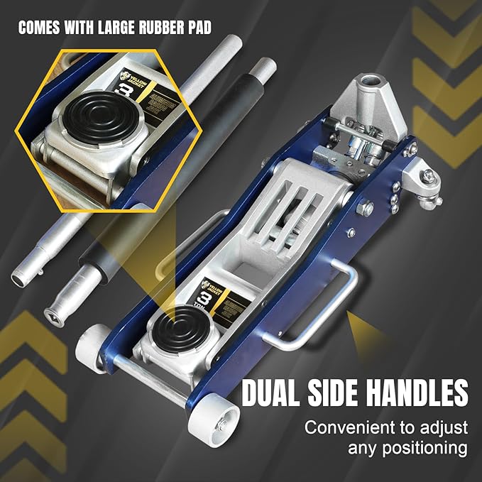 YELLOW JACKET 3 Ton Floor Jack Full Aluminum Ultra Lightweight Quick Rise Racing Floor Car Jack with Dual Pump Fast Lifting Low Profile Jack for Vehicle,6600 lbs Capacity