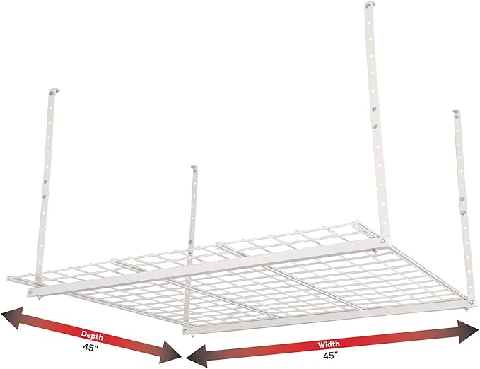 HyLoft Overhead adjustable Garage Storage Rack,Heavy Duty Steel Garage Storage System, 45-Inch x 45-Inch, White