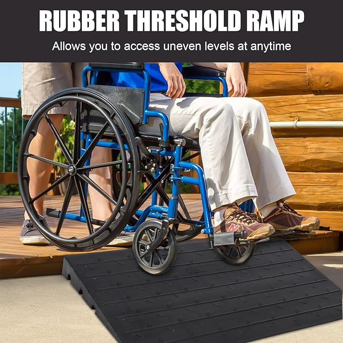 Towallmark Rubber Threshold Ramp Doorway, 4’’ Rise Wheelchair Threshold Ramp, 2500LBS Capacity No-Slip Driveway Curb Ramps for Wheelchair Mobility Scooter Power Chairs with 3 Channels Cord Cover
