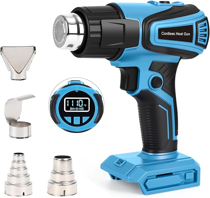 Cordless Heat Gun Compatible with Makita 18v Battery, Fast Heating Variable Temp (122°F~1112°F) Hot Air Gun LCD Display and 4 Nozzle for for Crafting, Shrink Tubing, Vinyl Wrap, Resin, DIY(No Battery)