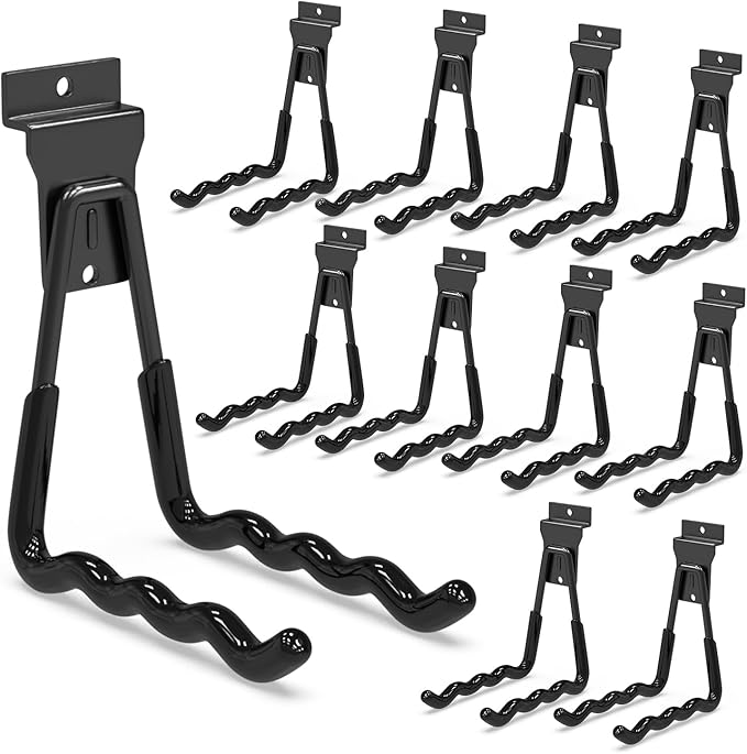 3-H 10 Pack Wave Shape Slatwall Hooks, Heavy Duty Slatwall Accessories, 1 Hook Equals 4 Standard Slatwall Hanging Hooks for Garden Tools & Garage Storage(Black)