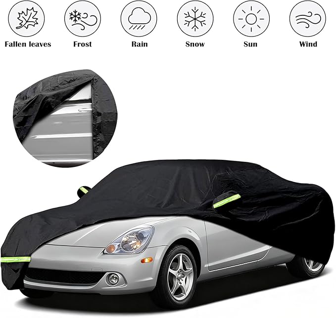 Waterproof Car Covers Compatible with 1984-2007 Toyota MR2, 6 Layers All Weather Car Cover with Zipper Door & Windproof Bands for Snow Rain Dust Hail Protection