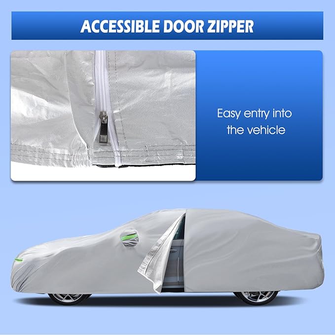 Car Cover Fit for Audi A5/S5/RS5 Sedan 2007-2026, Migaven Waterproof Full Exterior Cover Sun Rain Protection with Door Zipper and Cotton Lining, Silver