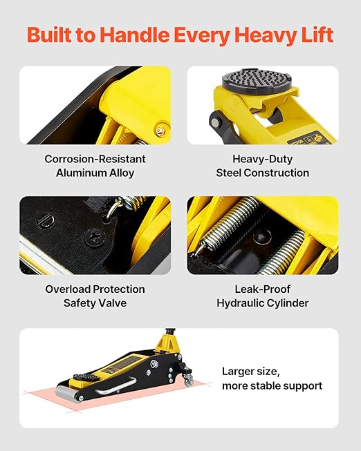 VEVOR Low Profile Floor Jack 1.5 Ton (3300 LBS), Aluminum and Steel Race Ground Elevator with Dual Pistons Quick Lift Pump Auto Repair Car Maintenance, Lifting Range 3-3/20"-14-10/27"
