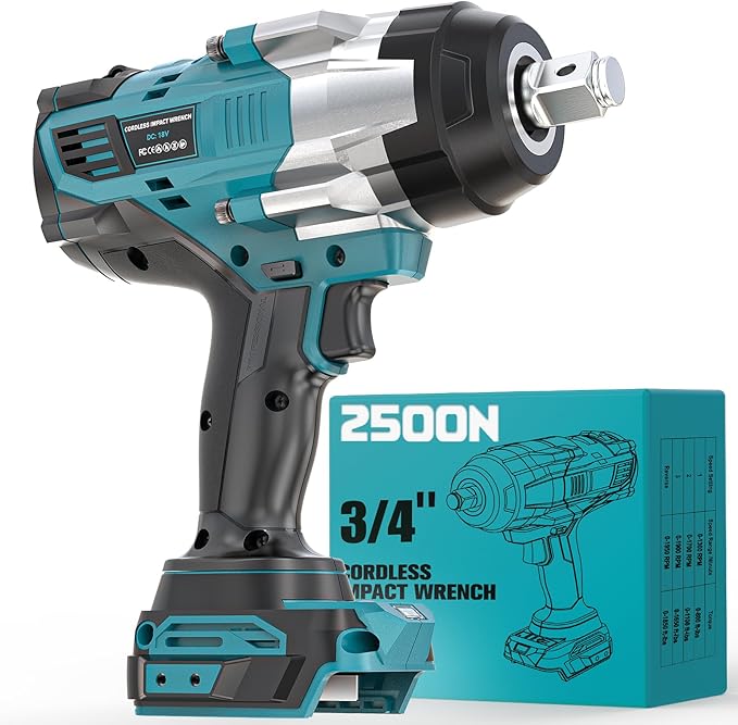 DIYtoolifz 3/4" Cordless Impact Wrench Compatible with Makita 18V Battery: 1850FT-LBS(2500N.m) High Torque Impact Driver, Auto-Stop Reverse, 4-Speed Heavy Duty Impact for Car/Truck/Mower(Bare Tool)