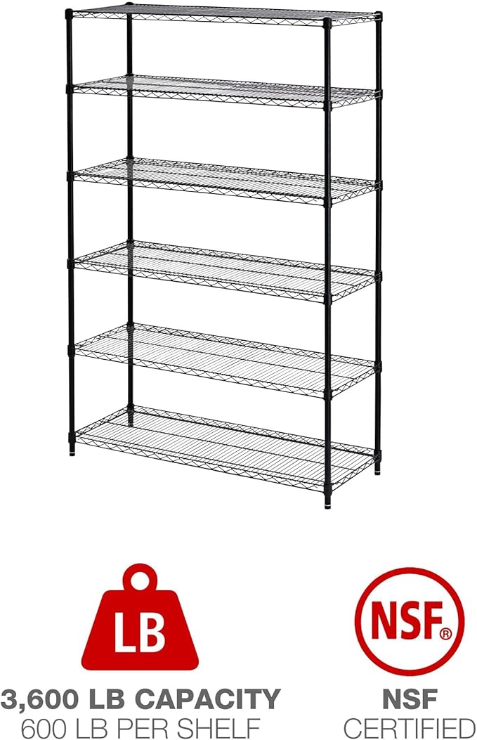 Alera ALE Commercial Wire Shelving, Six-Shelf, 48w x 18d x 72h, Black