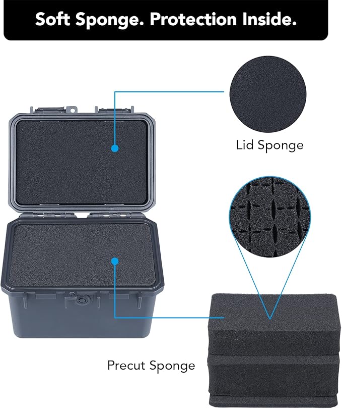 Lykus HC-1430 Mini Hard Case Dry Box with Foam Insert, Interior Size 5.5x3.5x3.7 in, IP66 Splash-Proof, Suitable for Cellphones, Tools, Small Devices and More