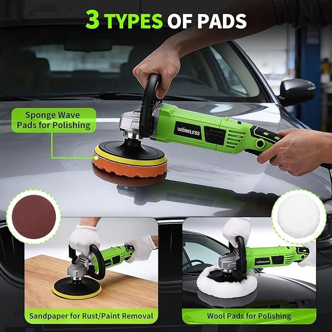 Buffer Polisher, 1600W 6 Inch/7 Inch Rotary Car Buffer Polisher Wax, 7 Variable Speed 1600-3500 RPM, Car Buffers and Polisher for Car, Boat Sanding and Polisher