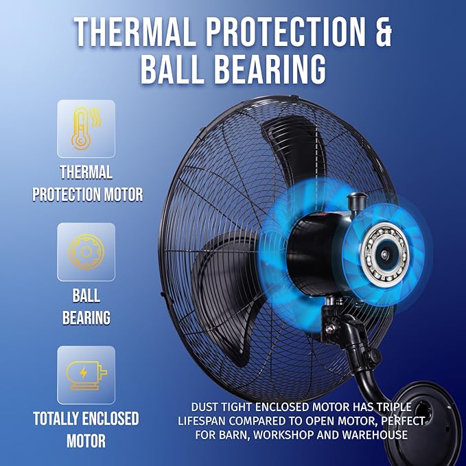 Tornado 20 Inch Pro Series High Velocity Oscillating Waterproof Outdoor Wall Mount Fan For Industrial, Commercial, Residential Use 3 Speed 5250 CFM UL Safety Listed
