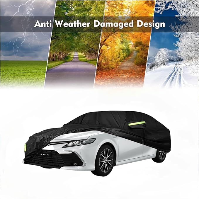 Car Cover Custom Fit for Toyota Camry Sedan(1996-2024) Waterproof All Weather for Automobiles,6 Layers All Weather 210T with Windproof Strap and Driver Door Zipper,Sun Snow Rain Dust Protection