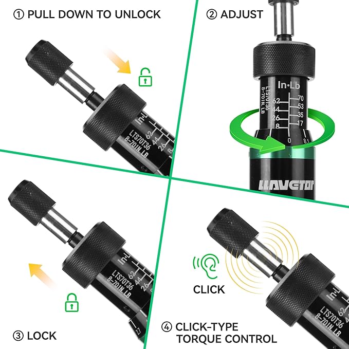 Torque Screwdriver,8-70 in.lb(1/4" Drive) Inch Pound Torque Wrench with S2 Steel Bits & Case - torque screwdriver for gunsmithing.