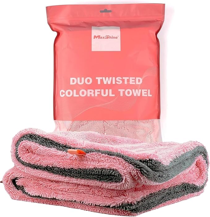 Maxshine 20" x 24" Universal Pink Car Drying Towel – 1200 GSM Rinse-Free Double-Sided Microfiber Towel – Plush, Super Absorbent for Car Wash & Detailing