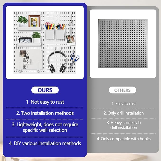 Pegboard Combination Kit, Modular White Pegboard Wall Organizer with 4 Pegboards & Accessories Hanging for Gaming Office Wall Storage Organizer, Crafts Displays