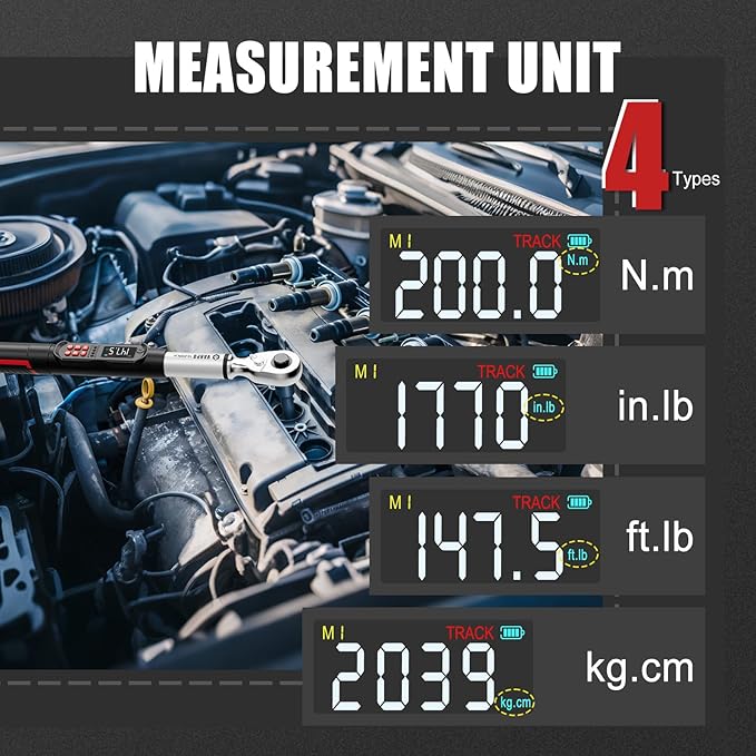 VANPO 1/2-Inch Digital Torque Wrench, 7.38–147.5 ft-lb/10–200 Nm, ±2% Accuracy, Electronic Torque Wrench with LCD Display, Audible & Vibration Alert, Easy Battery Access, for Automotive Maintenance
